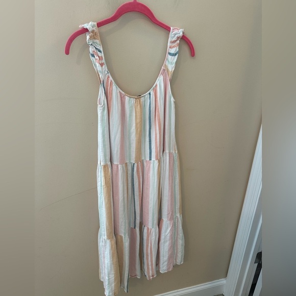 Rails Capri Melon Stripe Linen Blend Tiered Layered Midi Dress M - Picture 3 of 8